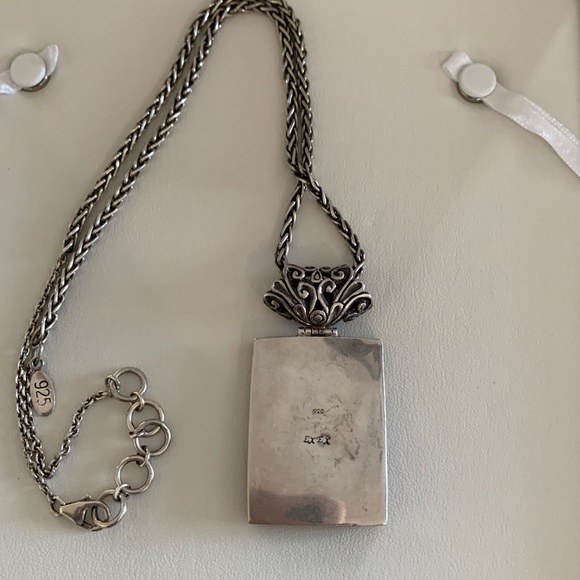 Vintage EXEX Green Jasper Rectangular Pendant w 22” SS Rope Chain. - Picture 3 of 6